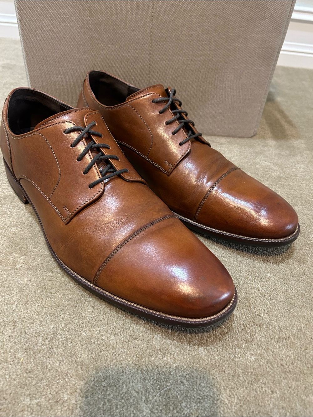 Cole Haan Men's Cognac Leather Cap-Toe Size 12 M